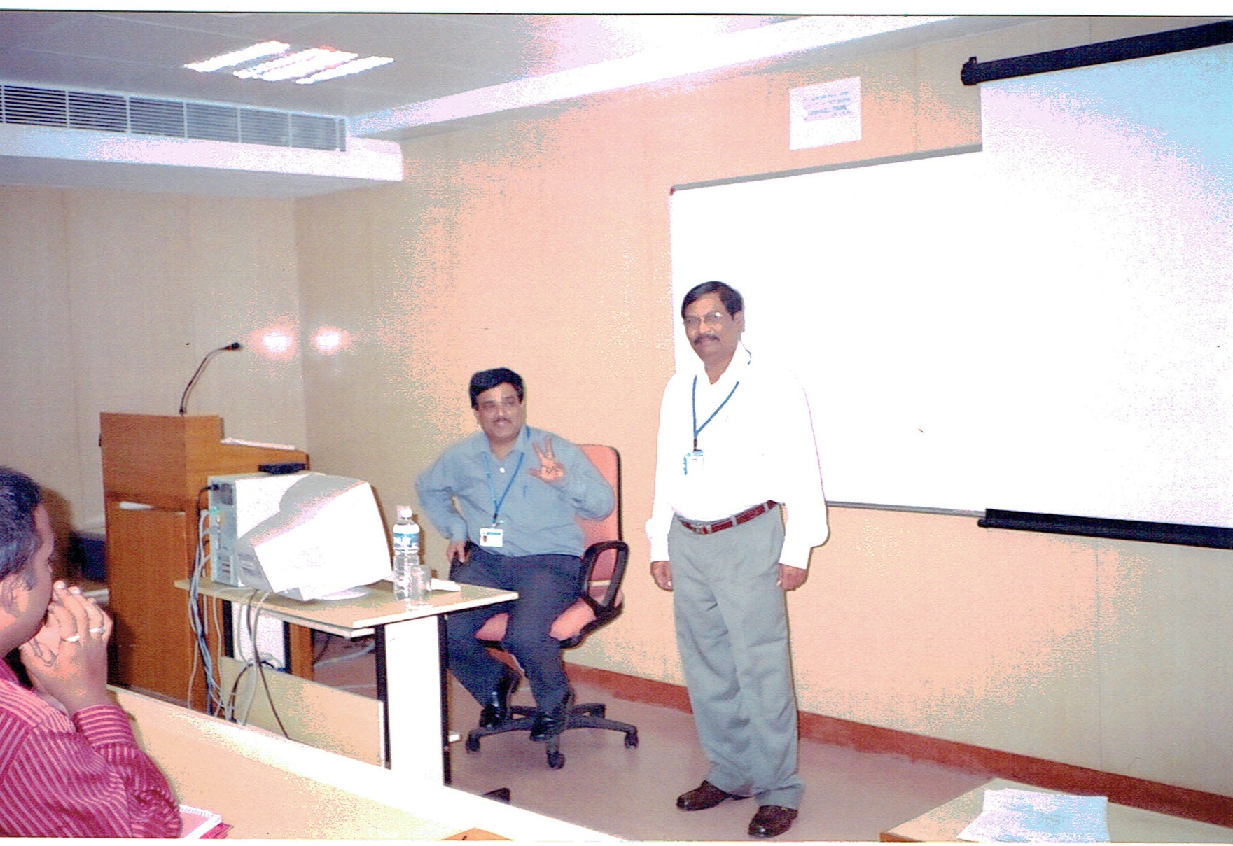 Conducting a session in the training hall.